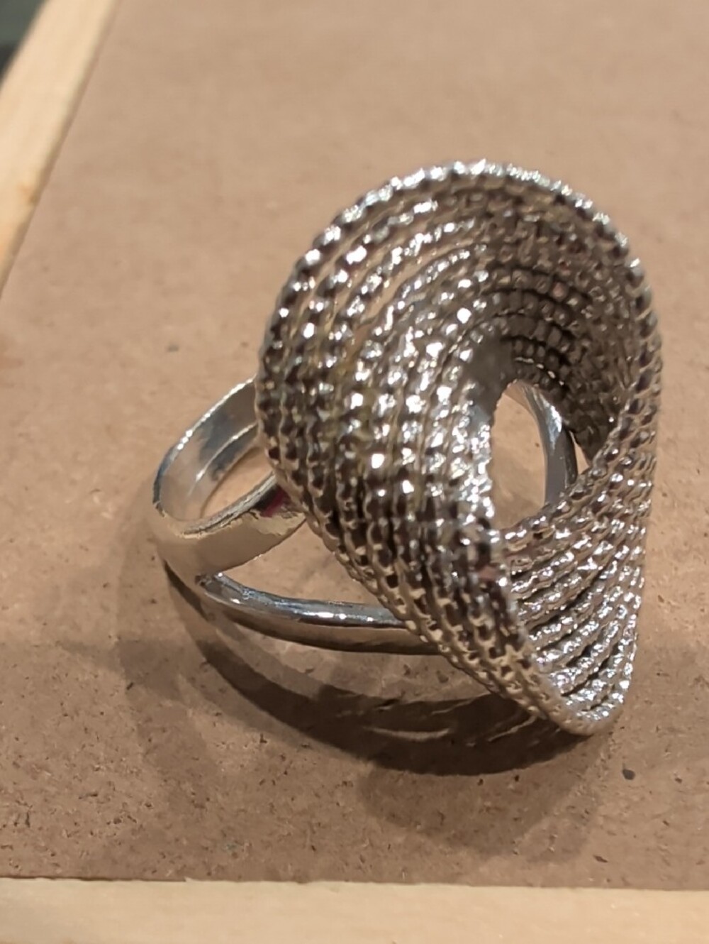 Silver Textured Sculptural Statement Ring Stamped Italy 925 Size 8